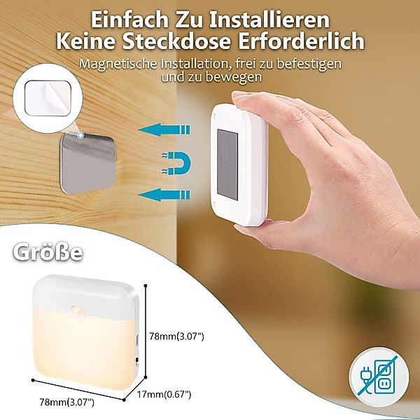 Jibenhome Unterschrankleuchte Nachtlicht Wandleuchte Warmweiß-Weiß, Bewegun günstig online kaufen