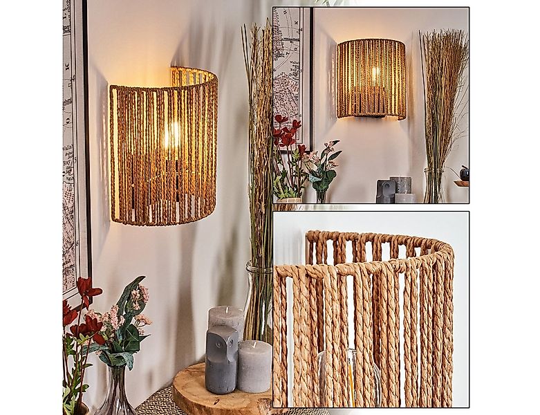hofstein Wandleuchte Wandlampe aus Metall/Bast/Seil in Schwarz/Natur mit Li günstig online kaufen