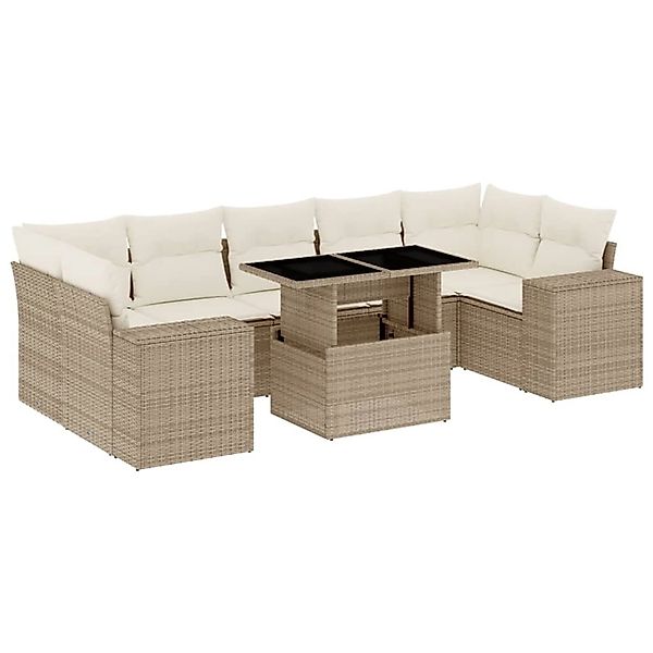 vidaXL 8-Tlg Garten-Sofagarnitur mit Kissen Beige Poly Rattan 3269038 günstig online kaufen