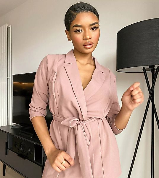 ASOS DESIGN Petite – Jersey-Anzugblazer in Blush mit Wickeldesign-Rosa günstig online kaufen