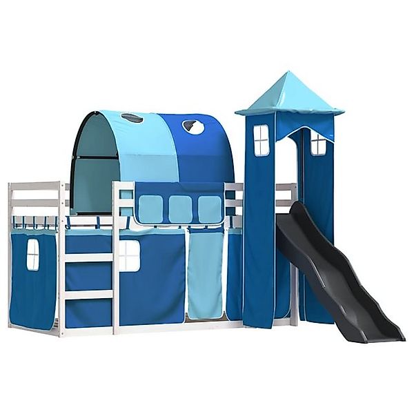 vidaXL Bett Etagenbett mit Rutsche und Gardinen Blau 80x200 cm günstig online kaufen
