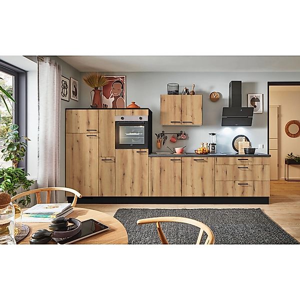 pino Küchenzeile 370 cm Evoke Eiche Anschlag,inks 1 Geräte-, 1 Apothekersch günstig online kaufen