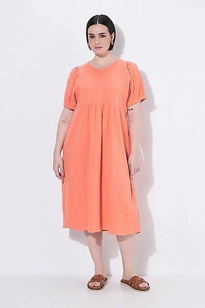 Ulla Popken Jerseykleid Musselin-Midikleid A-Linie V-Ausschnitt Halbarm günstig online kaufen