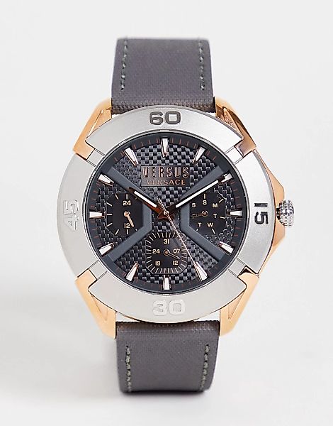 Versus Versace – Uhr mit grauem Zifferblatt und genarbtem Lederarmband in G günstig online kaufen