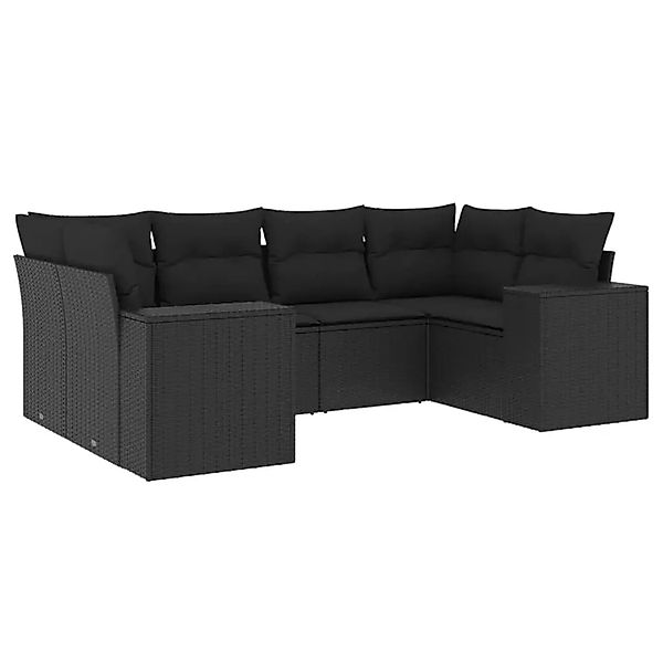 vidaXL 6-Tlg Garten-Sofagarnitur mit Kissen Schwarz Poly Rattan 3255312 günstig online kaufen