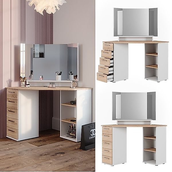 Vicco Schminktisch Sofia, Weiß/Sonoma, 128.4 cm günstig online kaufen