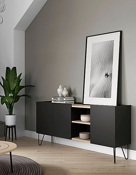 TemaHome Sideboard "Nina", Kommode, schwarz lackiertes Metallgestell; Breit günstig online kaufen