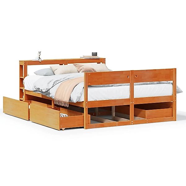 vidaXL Massivholzbett ohne Matratze Wachsbraun 140x200 cm Kiefernholz 33063 günstig online kaufen