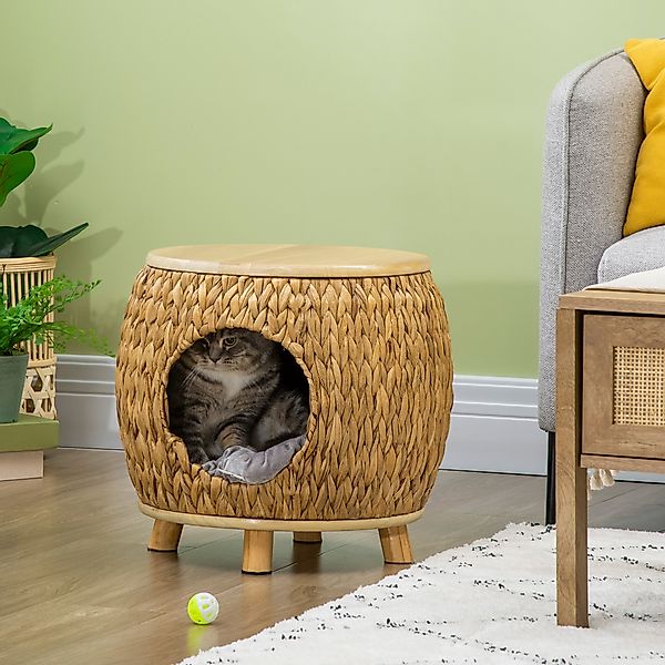 PAWHUT Katzenhöhle Rattan 2-in-1 Katzenkorb mit Kissen Haustierbett aus Was günstig online kaufen