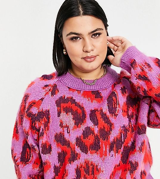 ASOS DESIGN Curve – Pullover in Flieder mit Tierfellmuster-Lila günstig online kaufen