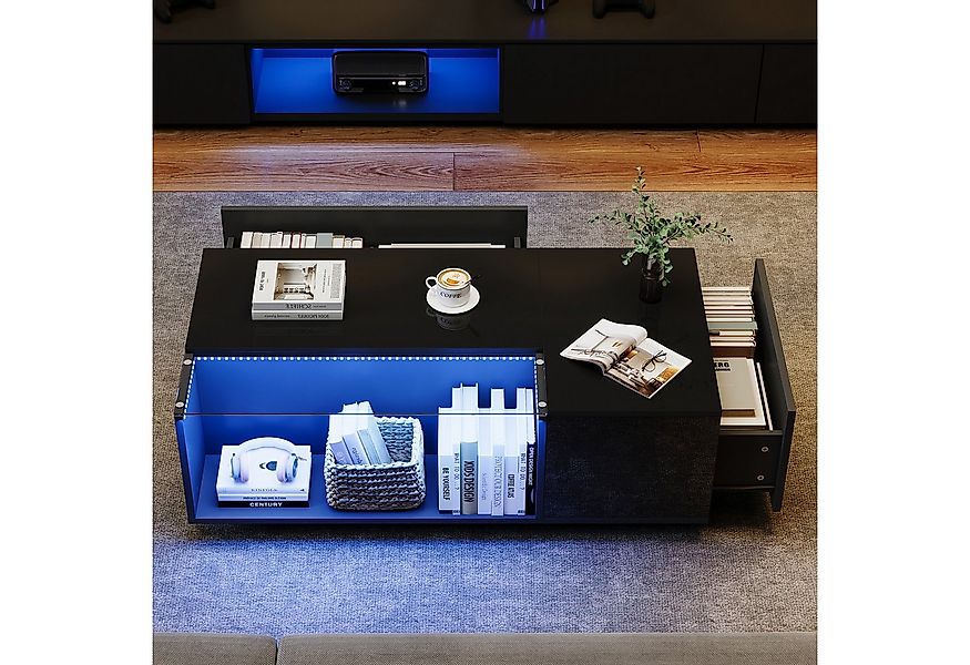 Merax Couchtisch hochglanz Sofatisch Beistelltisch mit LED-Beleuchtung (1-S günstig online kaufen