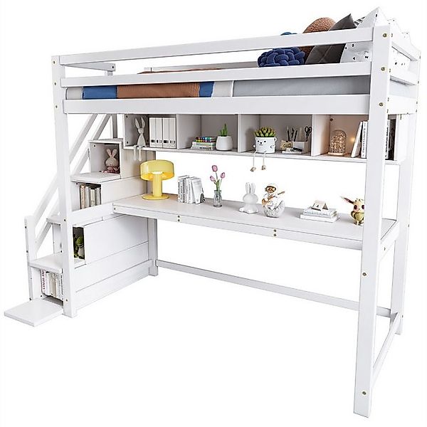 autolock Kinderbett Hochbett mit Stauraumtreppe,aus Kiefernholz,Etagenbett, günstig online kaufen