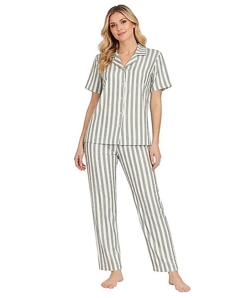 fashionshowcase Schlafanzug Pyjama grün weiß gestreift kurzarm Hausanzug mi günstig online kaufen
