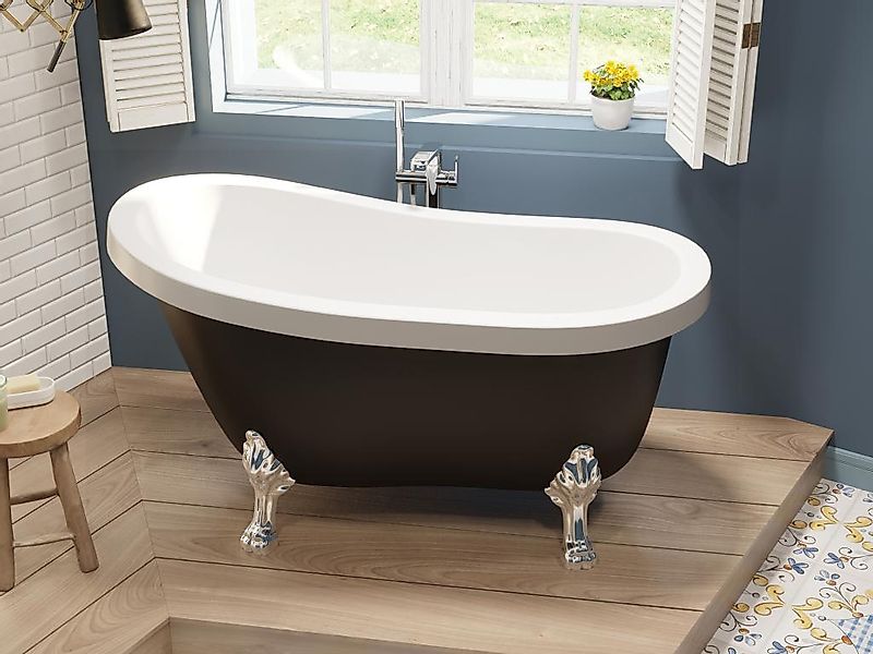 Freistehende Badewanne mit silberfarbenen Löwenfüßen - 200 L - 145 x 74 x 7 günstig online kaufen