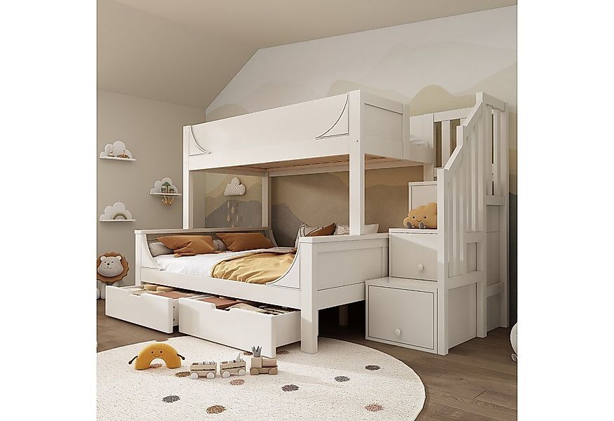 TavilaEcon Etagenbett Kinderbett im eleganten Design, mit Leiterschrank & S günstig online kaufen