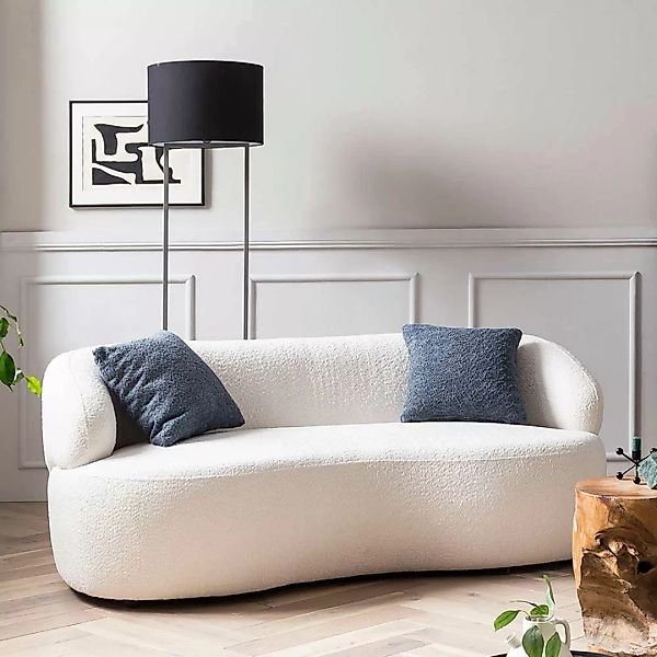 Weißes Zweisitzer Sofa im Skandi Design Boucle Stoff günstig online kaufen