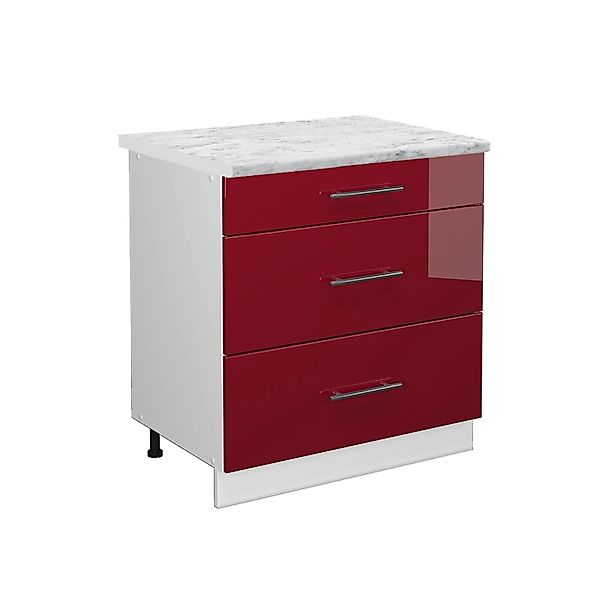 Vicco Küchenunterschrank Fame-Line Bordeaux Hochglanz/Weiß 80 cm mit 3 Schu günstig online kaufen