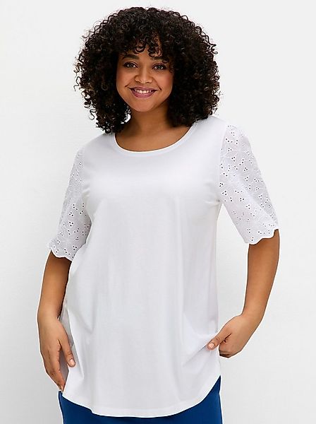 Sheego T-Shirt Rundhalsshirt . mit Flügelärmeln aus Lochspitze günstig online kaufen