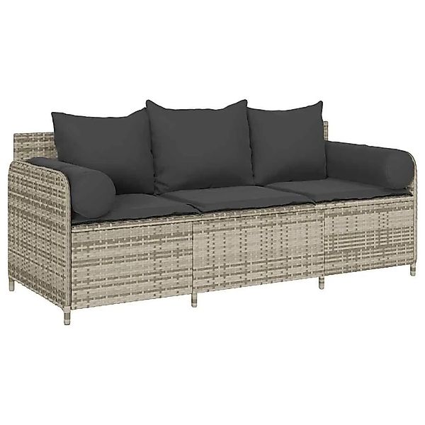 vidaXL Gartensofa mit Kissen 3-Sitzer Hellgrau Poly Rattan 4104177 günstig online kaufen