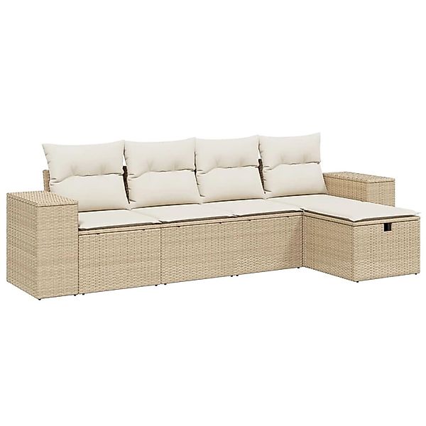 vidaXL 5-Tlg Garten-Sofagarnitur mit Kissen Beige Poly Rattan 3264394 günstig online kaufen