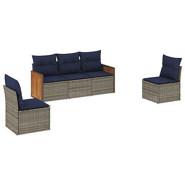 vidaXL 5-Tlg Gartensofa-Set mit Kissen Grau Polyrattan 3227531 günstig online kaufen