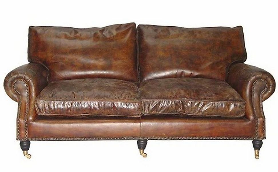 Casa Padrino Sofa Luxus Echt Leder Sofa Vintage Leder 3 Sitzer - Art Deco günstig online kaufen