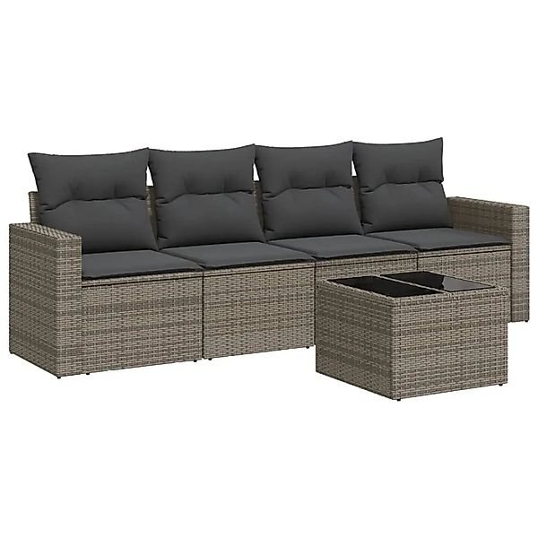 vidaXL 5-Tlg Garten-Sofagarnitur mit Kissen Grau Poly Rattan 3251027 günstig online kaufen