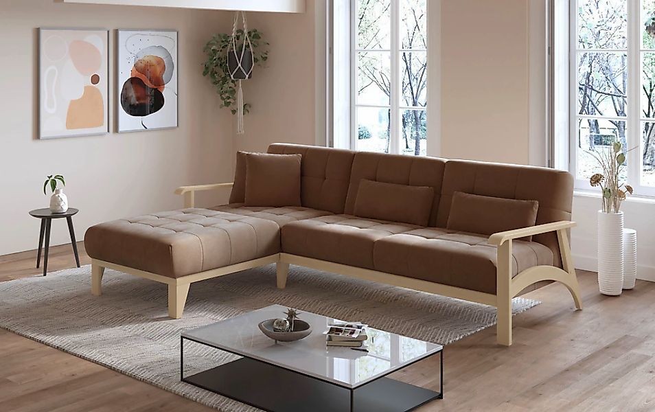 sit&more Ecksofa "Billund L-Form", Armlehnen aus Buchenholz in natur, versc günstig online kaufen