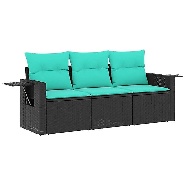 vidaXL 3-Tlg Gartensofa-Set mit Kissen Schwarz Polyrattan 3219856 günstig online kaufen