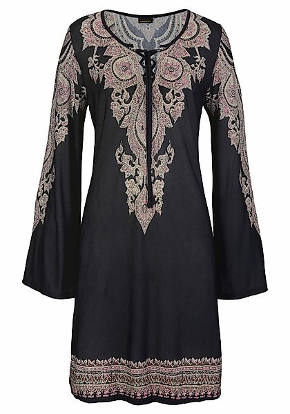 LASCANA Jerseykleid, mit Bordürendruck und Schnürung am Ausschnitt, Sommerk günstig online kaufen