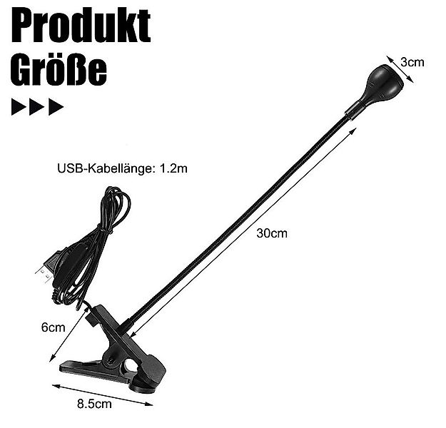 Rosnek LED Klemmtischleuchte LED-Leselicht, Clip-on Schreibtischlampe, USB, günstig online kaufen
