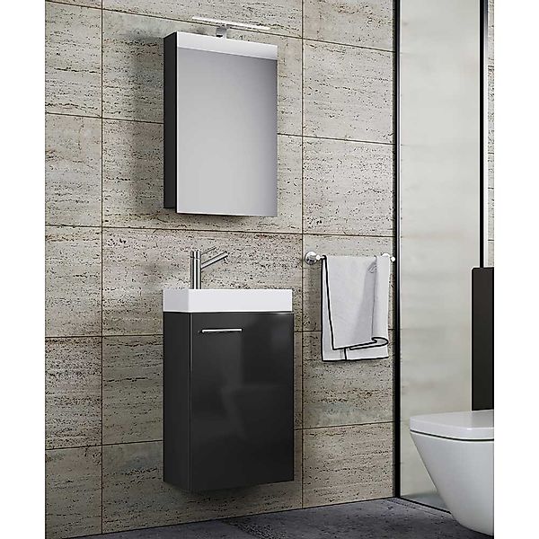 Gästetoilette Badmöbel für die Wandmontage Schwarz (zweiteilig) günstig online kaufen