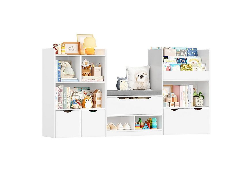 Homfa Sitzbank Kinderregal mit 3 Schubladen auf Räder 183x94x29,8 cm, Spiel günstig online kaufen