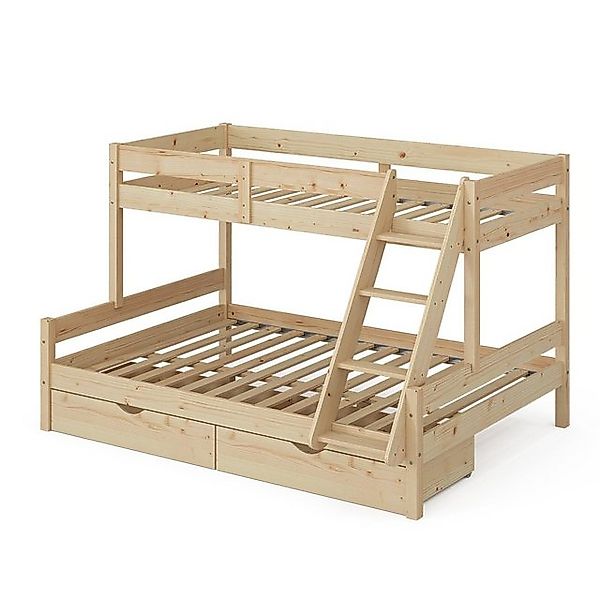VitaliSpa® Etagenbett Everest, Naturholz, 140x200 / 90x200 cm mit Schublade günstig online kaufen