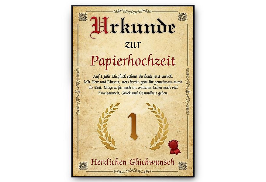 Tigerlino Poster Urkunde zum 1. Hochzeitstag Geschenk 1. Jahrestag Karte Eh günstig online kaufen