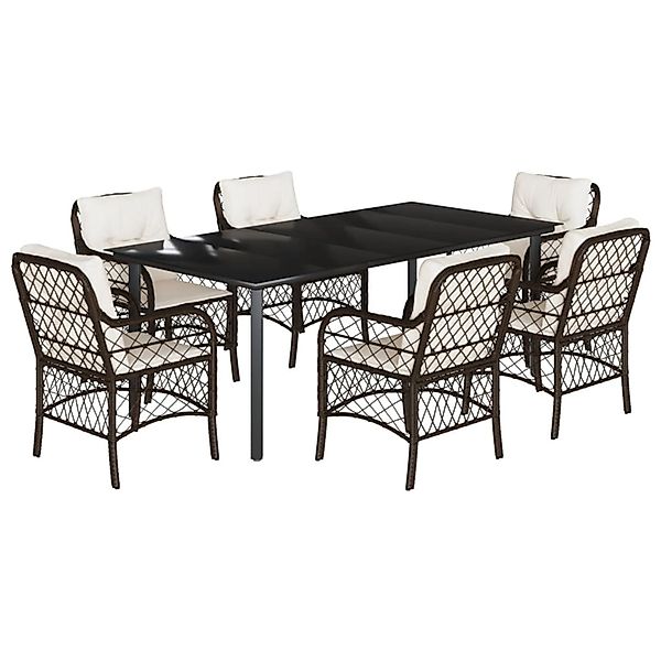 vidaXL 7-Tlg Garten-Essgruppe mit Kissen Braun Poly Rattan 3212122 günstig online kaufen