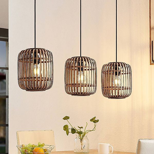 Lindby Pendellampe Canyana, natur, 3-flg., Rattan, 105 cm günstig online kaufen