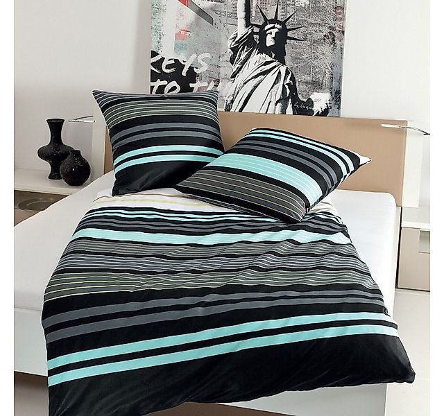 Janine Bettwäsche J.D. 8464 02 Aqua Graphit, Mako-Satin, 2 teilig, Gestreif günstig online kaufen