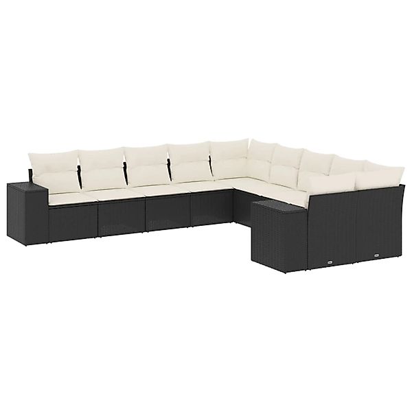 vidaXL 10-Tlg Garten-Sofagarnitur mit Kissen Schwarz Poly Rattan 3255443 günstig online kaufen