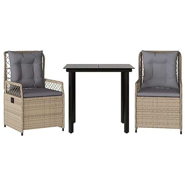 vidaXL 3-Tlg Garten-Essgruppe mit Kissen Beige Poly Rattan 3263006 günstig online kaufen
