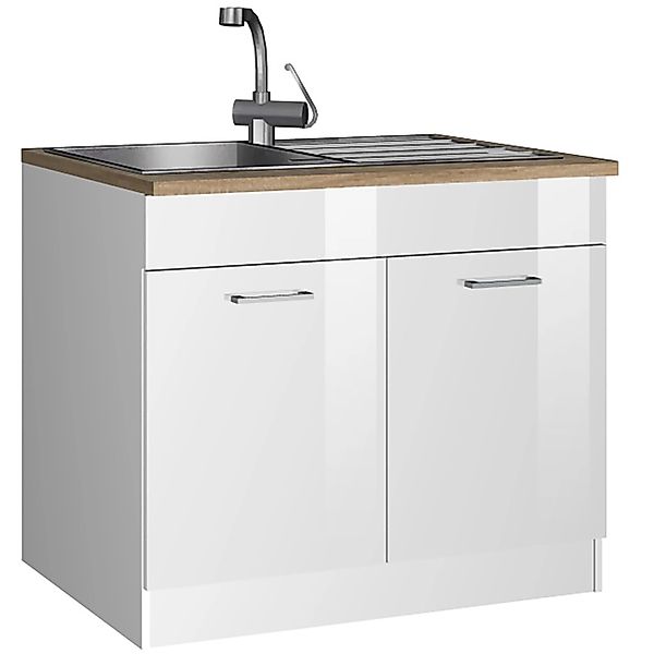 Held Möbel Küchen-Spülenunterschrank Mailand 100 cm Hochglanz Weiß/Weiß günstig online kaufen