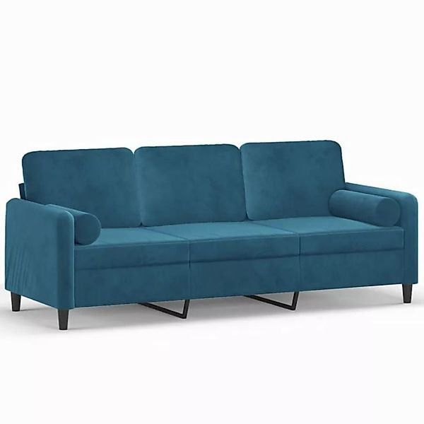 vidaXL Sofa, 3-Sitzer-Sofa mit Zierkissen Blau 180 cm Samt günstig online kaufen