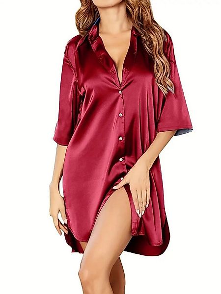 Elegant Love Nachthemd Satin Sleepshirt Damen – Elegantes Nachtkleid mit Kn günstig online kaufen