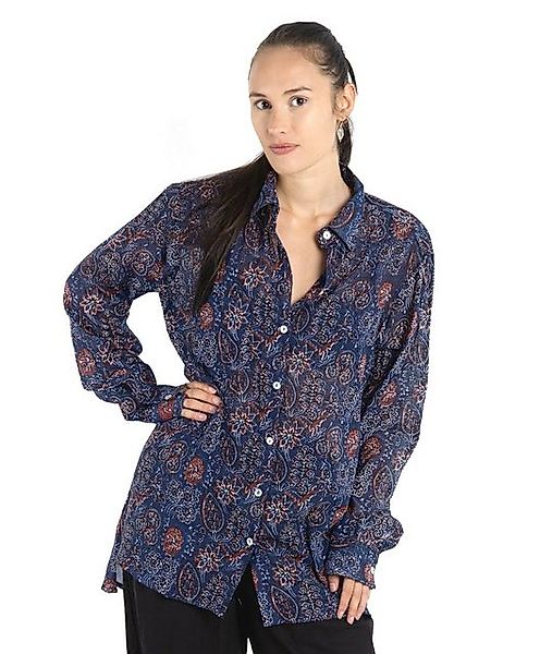 Guru-Shop Longbluse Handbedrucktes Boho Langarmhemd, luftiges.. günstig online kaufen