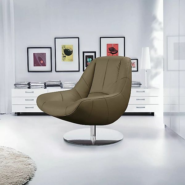 home24 loftscape Sessel Spay Taupe Echtleder 92x92x93 cm (BxHxT) günstig online kaufen