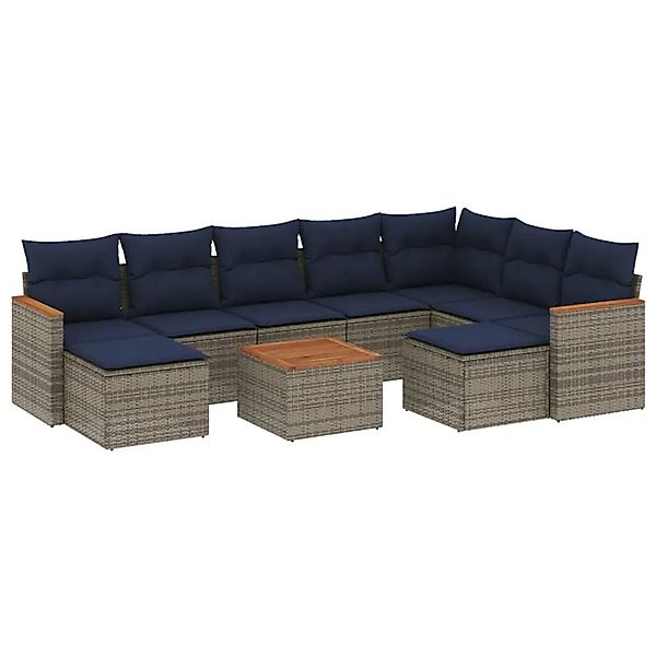 vidaXL 10-Tlg Gartensofa-Set mit Kissen Grau Polyrattan 3226551 günstig online kaufen