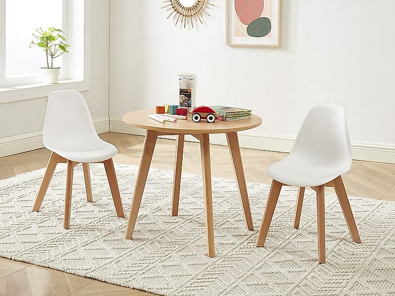 Kinderstuhl 2er-Set - Polypropylen & Buche - Weiß - LILINOU günstig online kaufen
