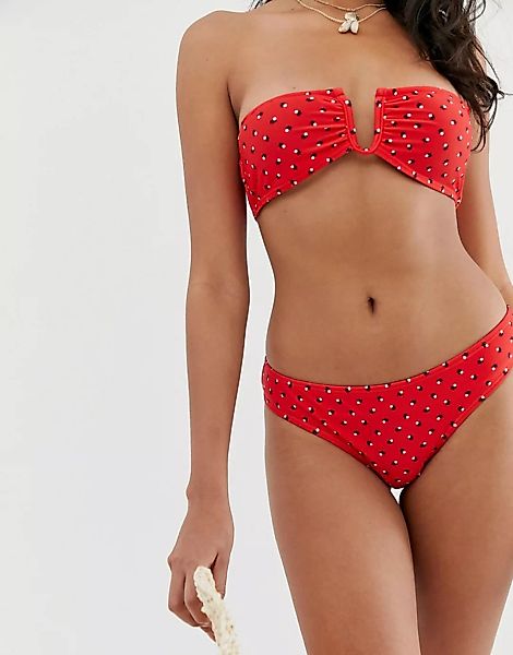 French Connection – Fleur – Mit Punkten bedruckte Bikinihose-Rot günstig online kaufen