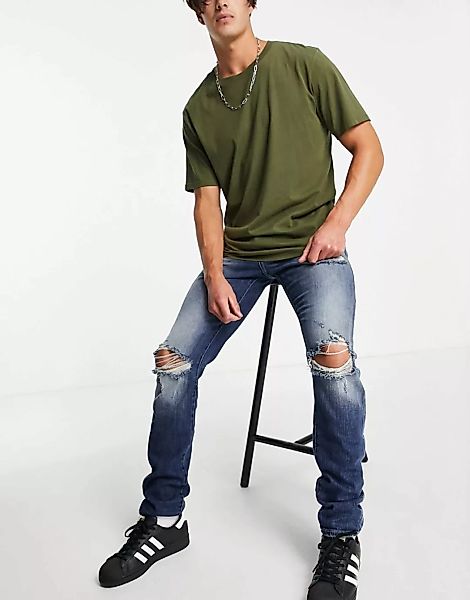True Religion – New – Jeans mit engem Schnitt-Blau günstig online kaufen