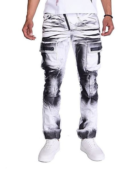 KINGZ Cargojeans Rebelische Herren Designer Cargojeans Weiß M günstig online kaufen